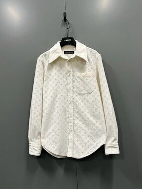 Louis Vuitton Men's Off-White Embossed Monogram Button-Down Shirt